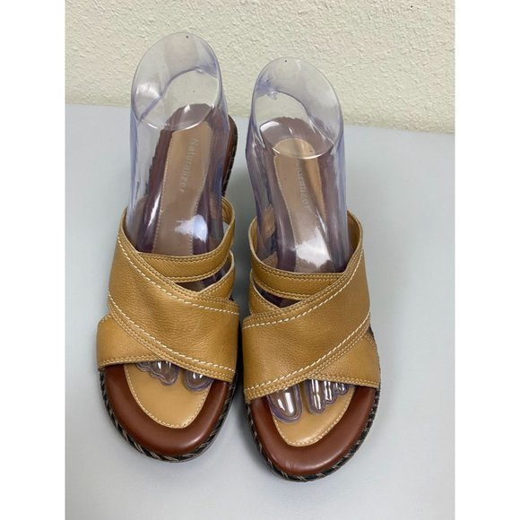 Naturalizer Wedge Leather sandals Womens size 9 Brown Slip On slide Career - Picture 5 of 12